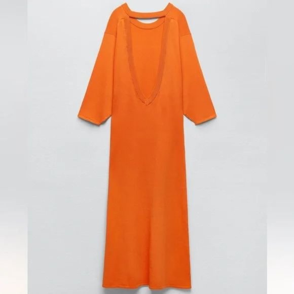 ZARA OPEN BACK LONG KNIT DRESS - Picture 6 of 8